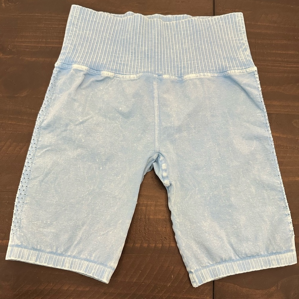 Free People Blue Bike Shorts with Stretchy Waistband
